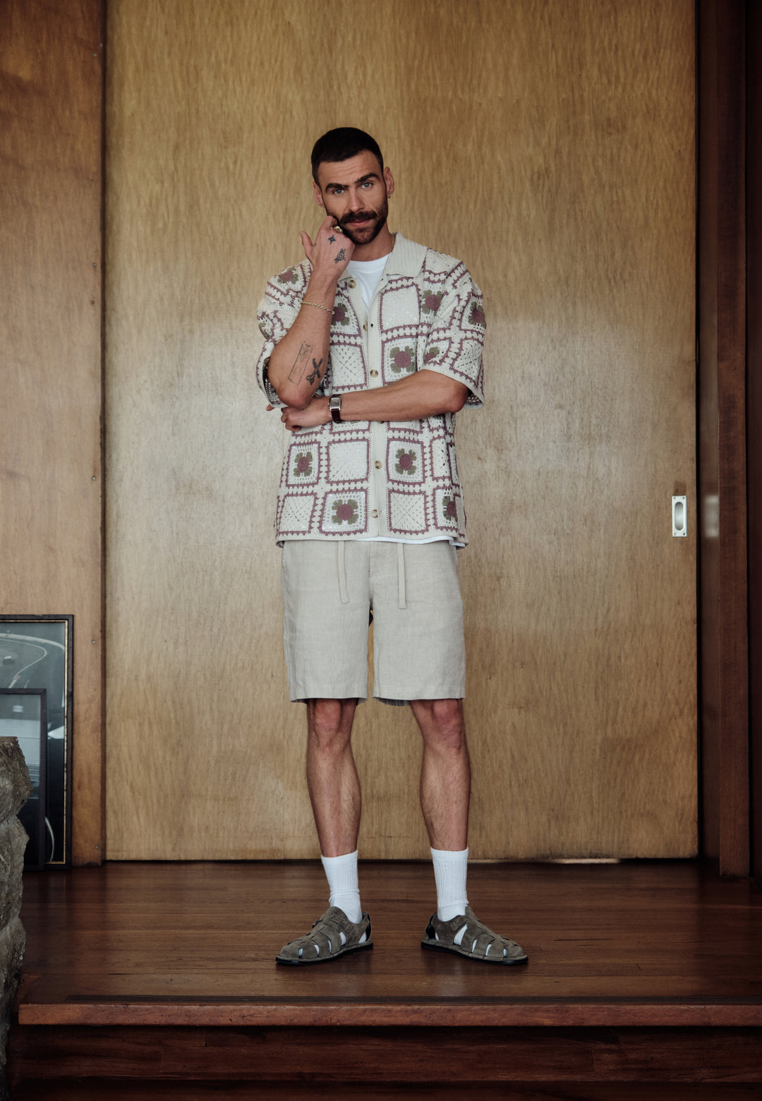 Dstrezzed Shane Crochet Shirt in Silver Birch