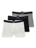 Scotch & Soda Stacked Logo Boxer Briefs 3 Pack in White Black and Grey