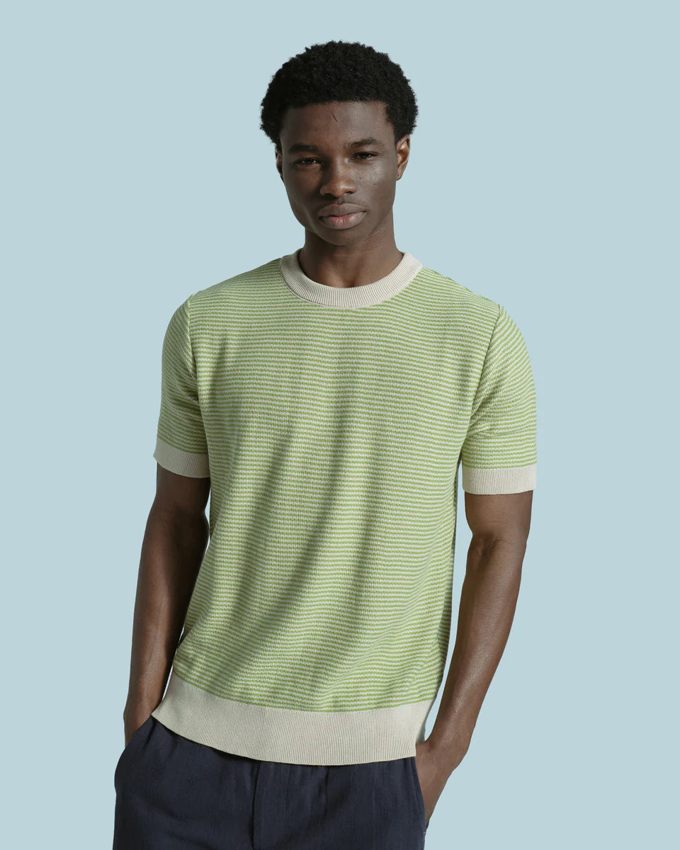 Far Afield Newport Knitted Top in Sand-Green Stripe | Buster McGee