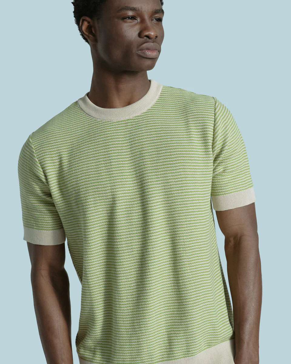 Far Afield Newport Knitted Top in Sand-Green Stripe | Buster McGee