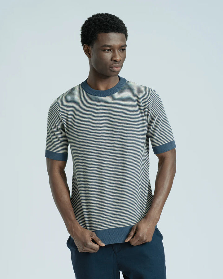 Far Afield Newport Knitted Top in Blue-Sand Stripe | Buster McGee