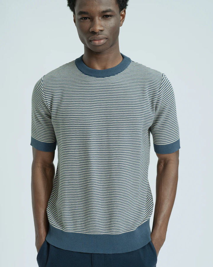 Far Afield Newport Knitted Top in Blue-Sand Stripe | Buster McGee
