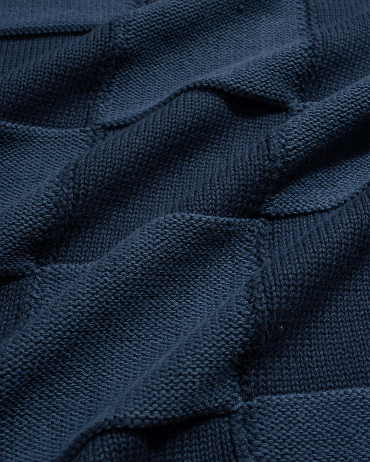 Far Afield Velzy Longsleeve Knitted Shirt in Blue Square Patchwork