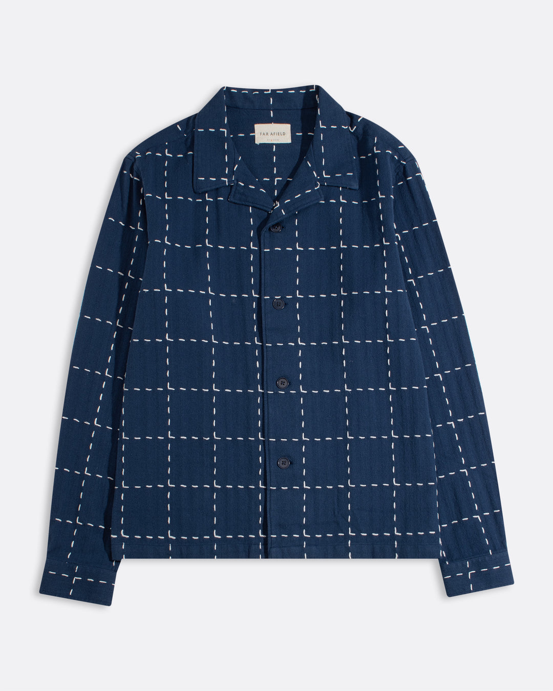 Far Afield Veloso Shirt Embroidery Check in Blue | Buster McGee