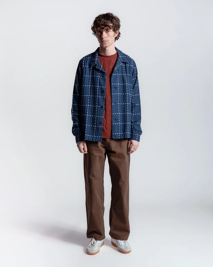 Far Afield Veloso Shirt Embroidery Check in Blue | Buster McGee