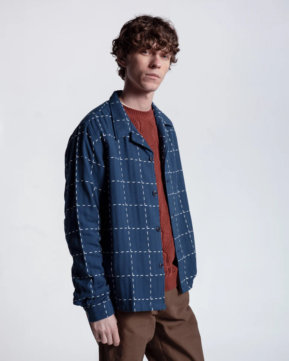 Far Afield Veloso Shirt Embroidery Check in Blue | Buster McGee