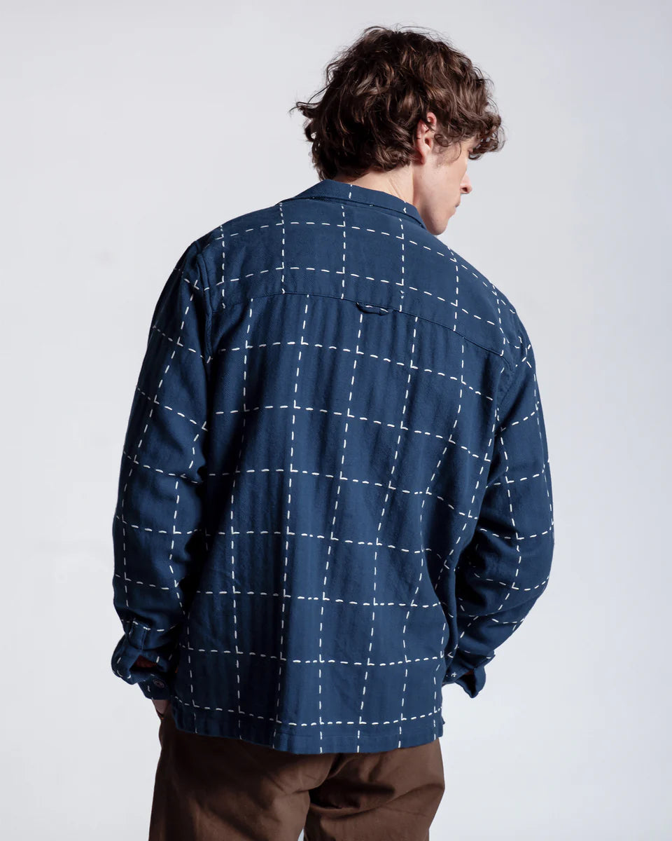 Far Afield Veloso Shirt Embroidery Check in Blue | Buster McGee