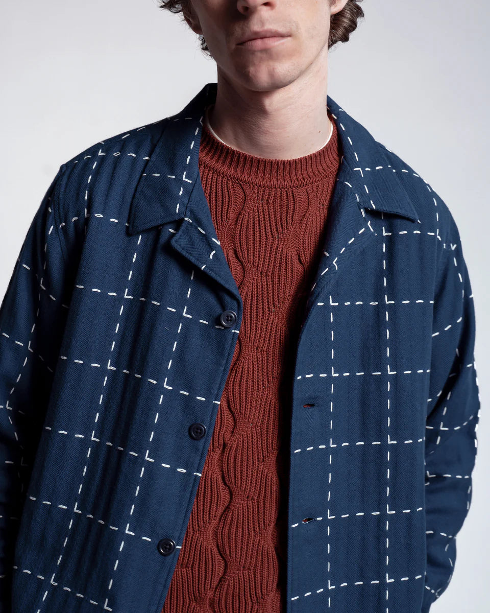 Far Afield Veloso Shirt Embroidery Check in Blue | Buster McGee