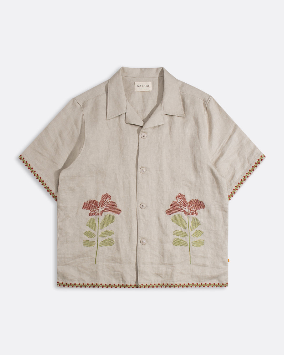 Far Afield Veloso SS Shirt Embroidered Floral in Sand | Buster McGee