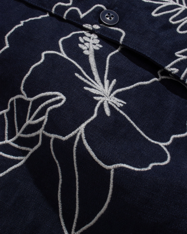 Far Afield Veloso SS Shirt Embroidered Landscape  in Navy