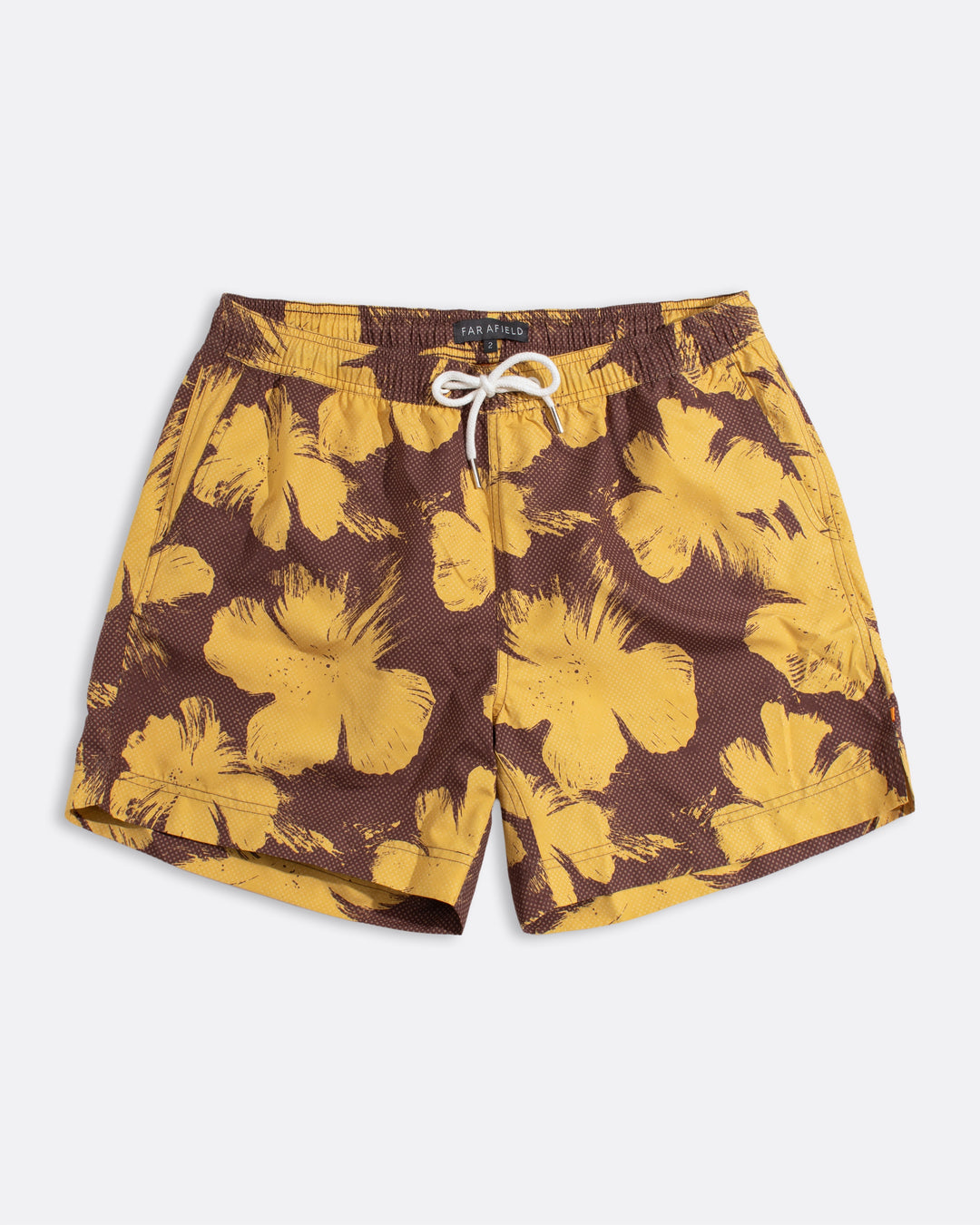 Far Afield Printed Swimshorts Pixel Floral in Yellow/Red | Buster McGee