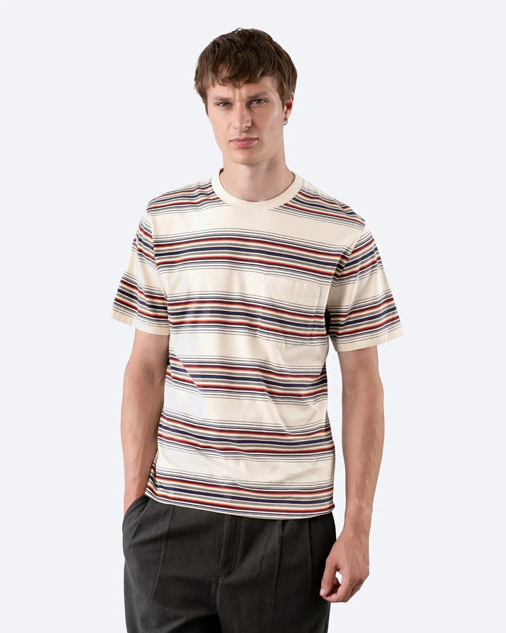 Far Afield Crewneck SS T-Shirt in Sand Multi Yarn Dyed Stripe | Buster McGee