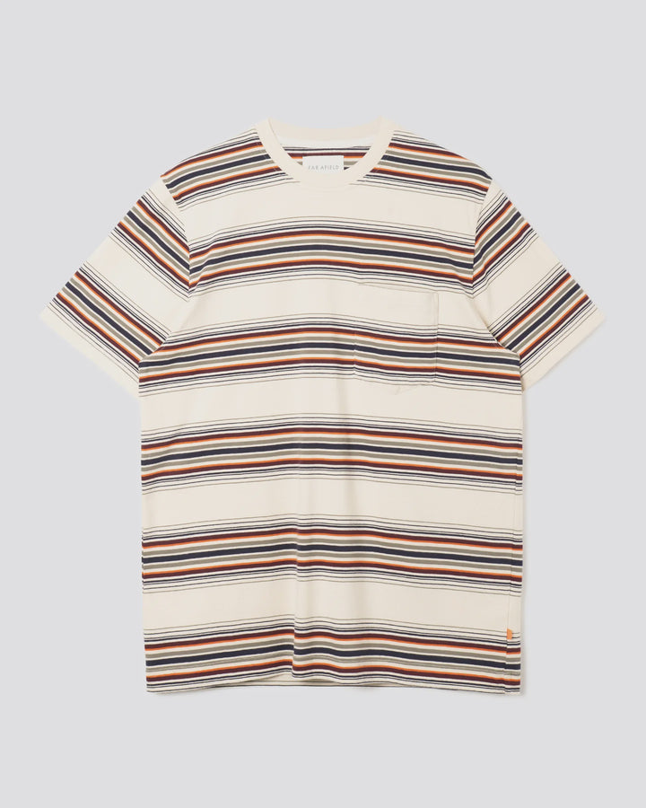 Far Afield Crewneck SS T-Shirt in Sand Multi Yarn Dyed Stripe | Buster McGee