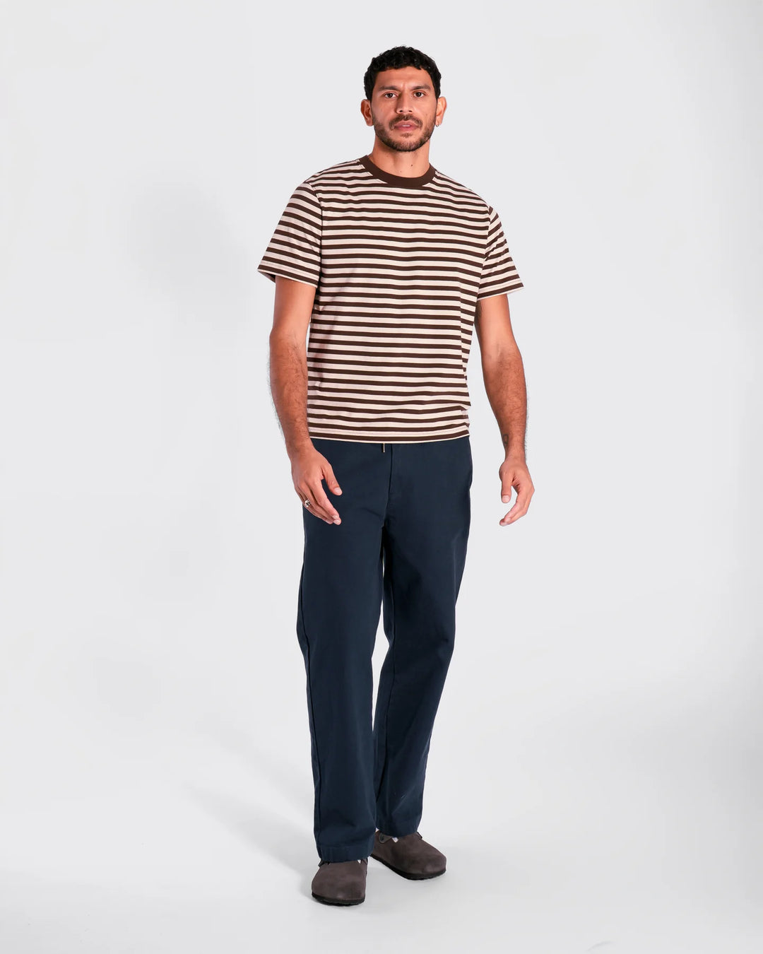 Far Afield Breton Stripe SS Tee in Brown Sand