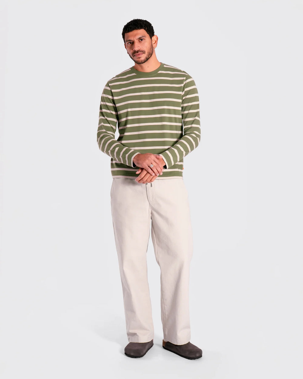 Far Afield Breton Stripe Longsleeve Tee in Green Sand | Buster McGee