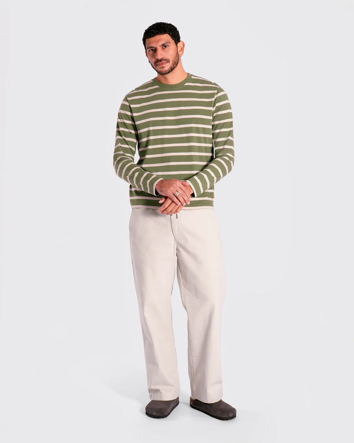 Far Afield Breton Stripe Longsleeve Tee in Green Sand | Buster McGee