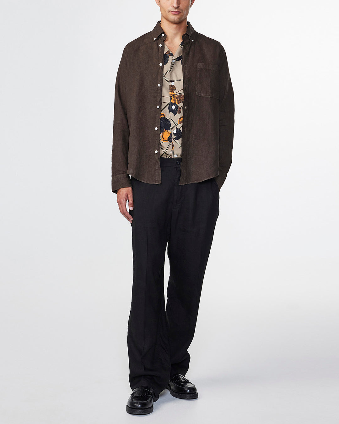 NN07 Arne BD 5706 Long sleeve Linen Shirt in Demitasse | Buster McGee