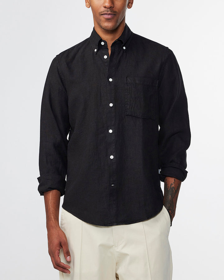 NN07 Arne BD 5706 Long sleeve Linen Shirt in Black | Buster McGee