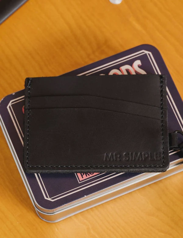 Mr Simple Marcus Card Holder in Vegtan Black Leather | Buster McGee