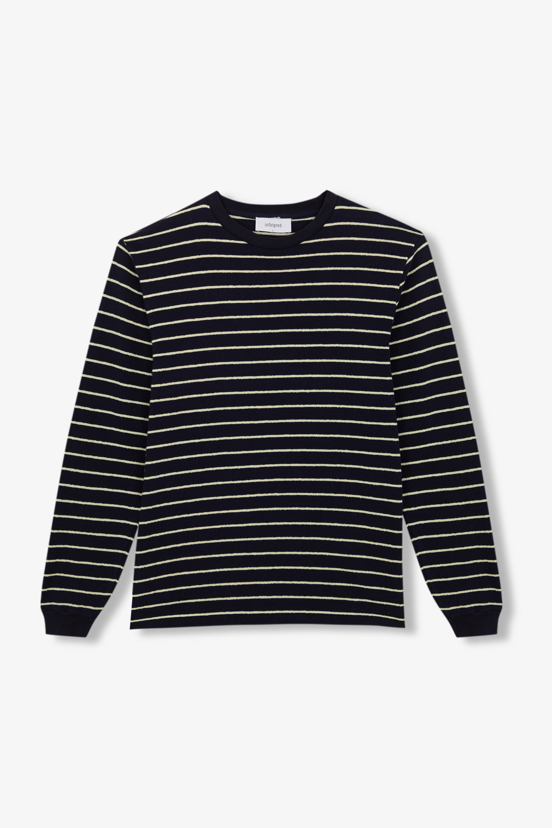 Unfeigned Basic Long Sleeve Terry Tee in Blue Graphite & Lemon Stripes