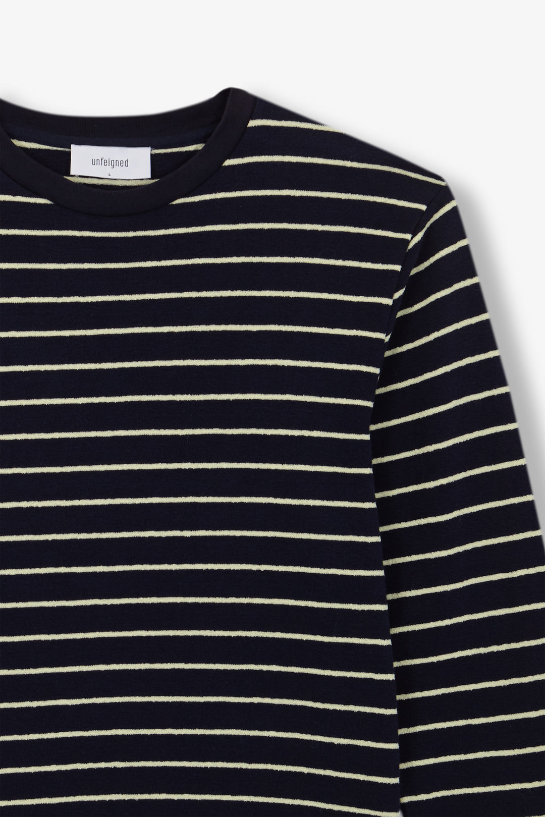 Unfeigned Basic Long Sleeve Terry Tee in Blue Graphite & Lemon Stripes