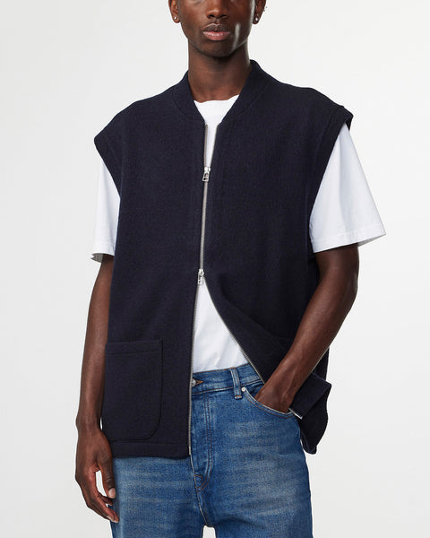 学校行事にも　bow.a WOOL VEST ネイビー BOILED-ZIP-VEST-6398-