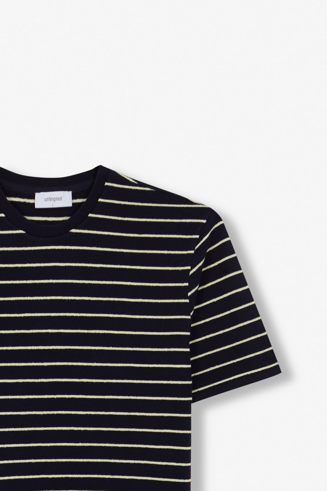 Unfeigned Short Sleeve Terry Tee in Blue Graphite with Lemon Stripes