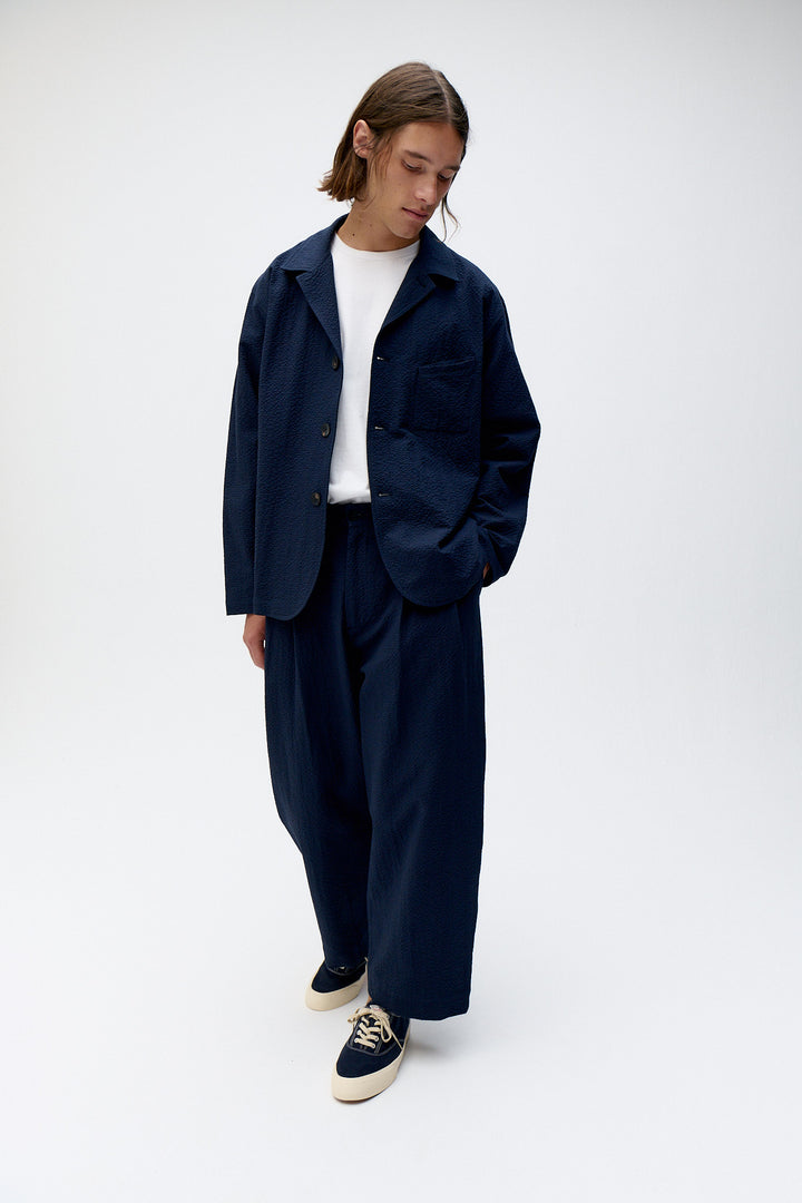 Unfeigned City Blazer in Dark Navy Seersucker | Buster McGee