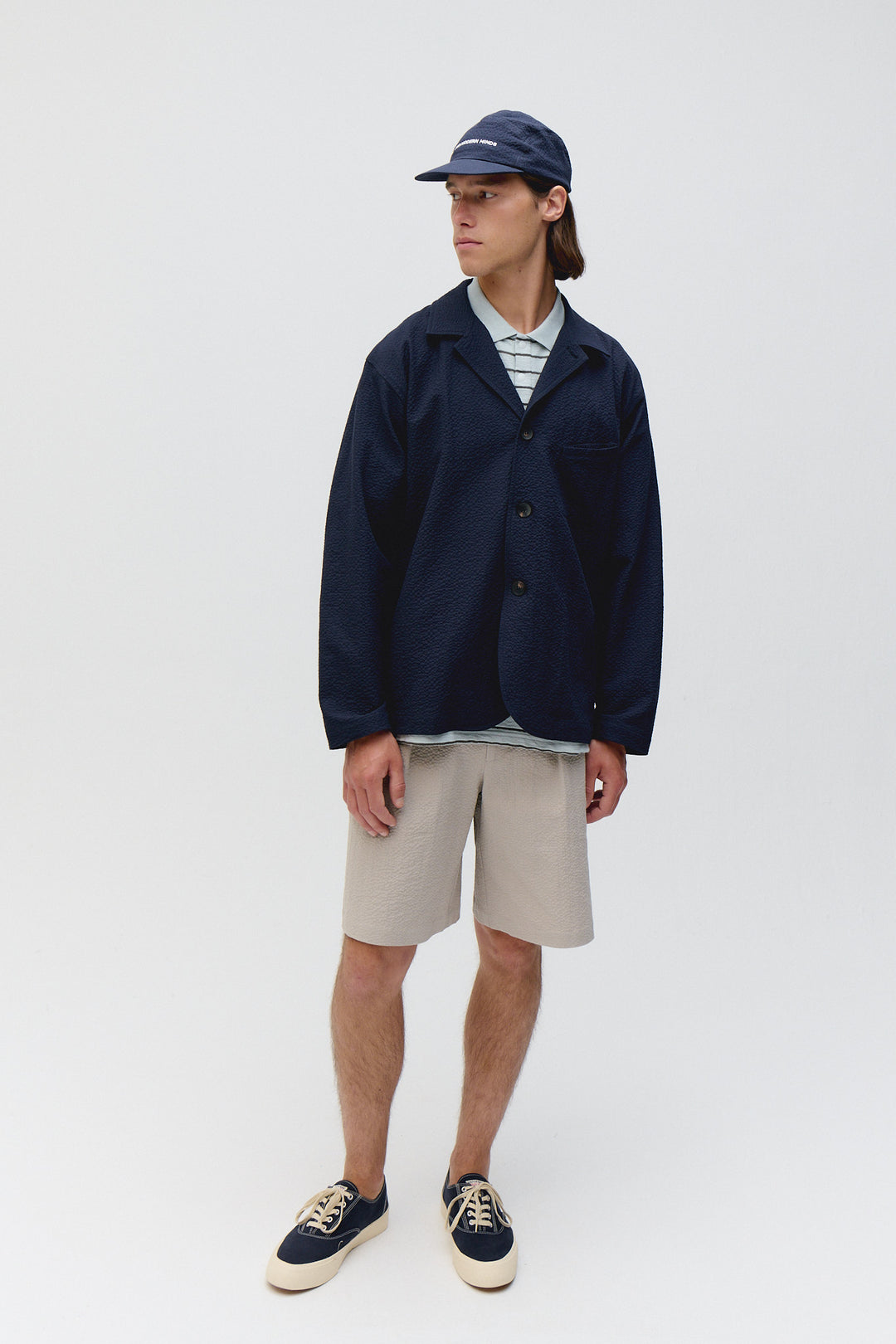 Unfeigned City Blazer in Dark Navy Seersucker | Buster McGee