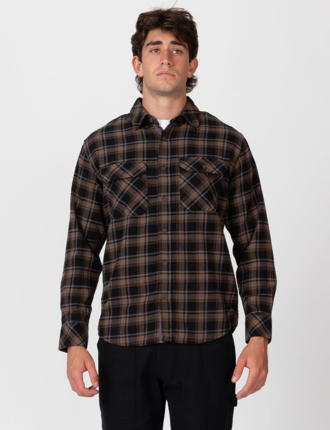 Mr Simple Trevor Flanno  Long Sleeve Shirt Black Check | Buster McGee