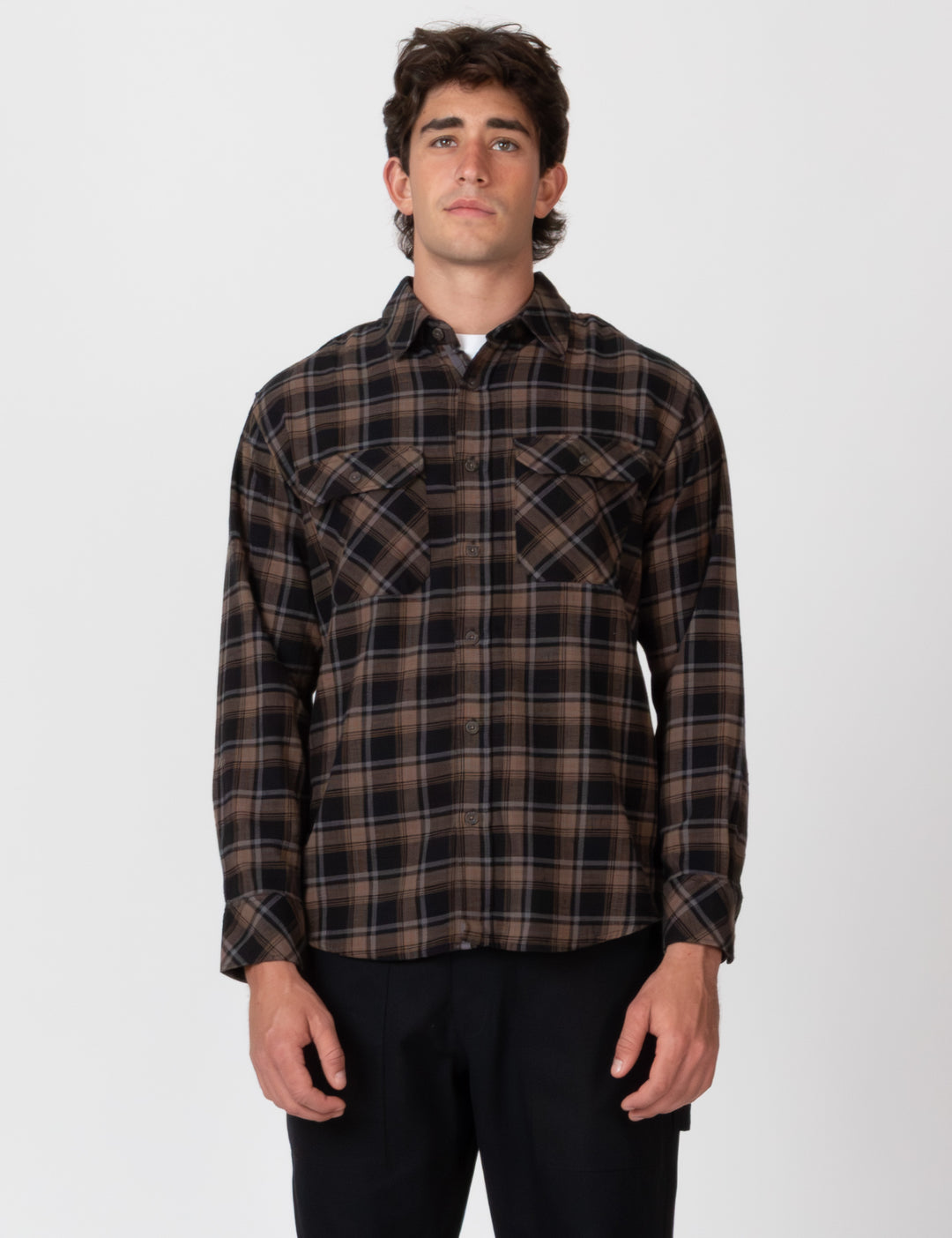 Mr Simple Trevor Flanno  Long Sleeve Shirt Black Check | Buster McGee