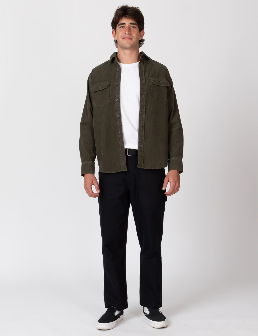 Mr Simple Sawyer Corduroy Long Sleeve Shirt Faded Army | Buster McGee