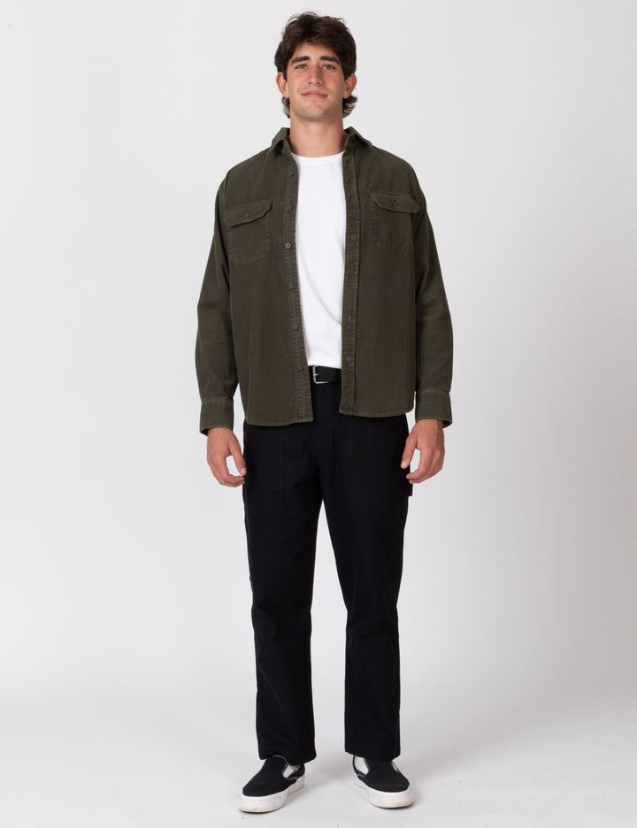 Mr Simple Sawyer Corduroy Long Sleeve Shirt Faded Army | Buster McGee