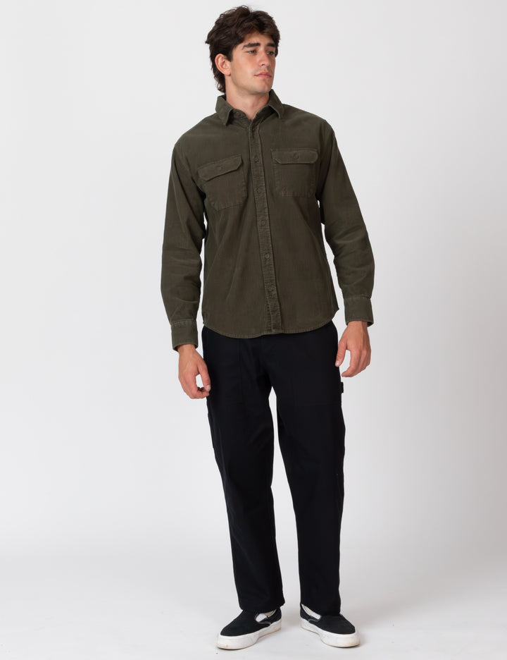 Mr Simple Sawyer Corduroy Long Sleeve Shirt Faded Army | Buster McGee