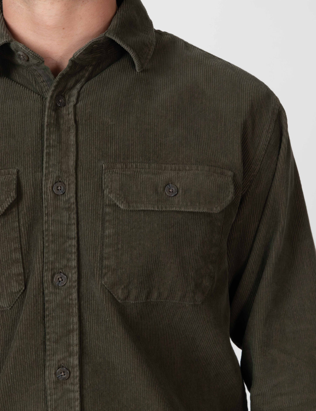 Mr Simple Sawyer Corduroy Long Sleeve Shirt Faded Army | Buster McGee