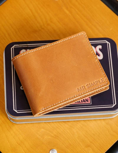 Mr Simple Conrad Bifold Wallet in Vegtan Raw Tan Leather