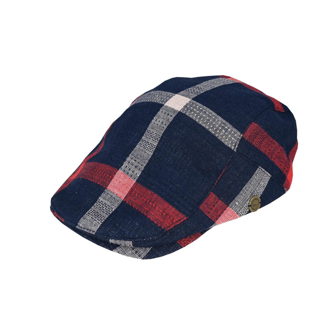 Carter Cotton Plaid Flat Cap in Navy | Buster McGee Daylesford