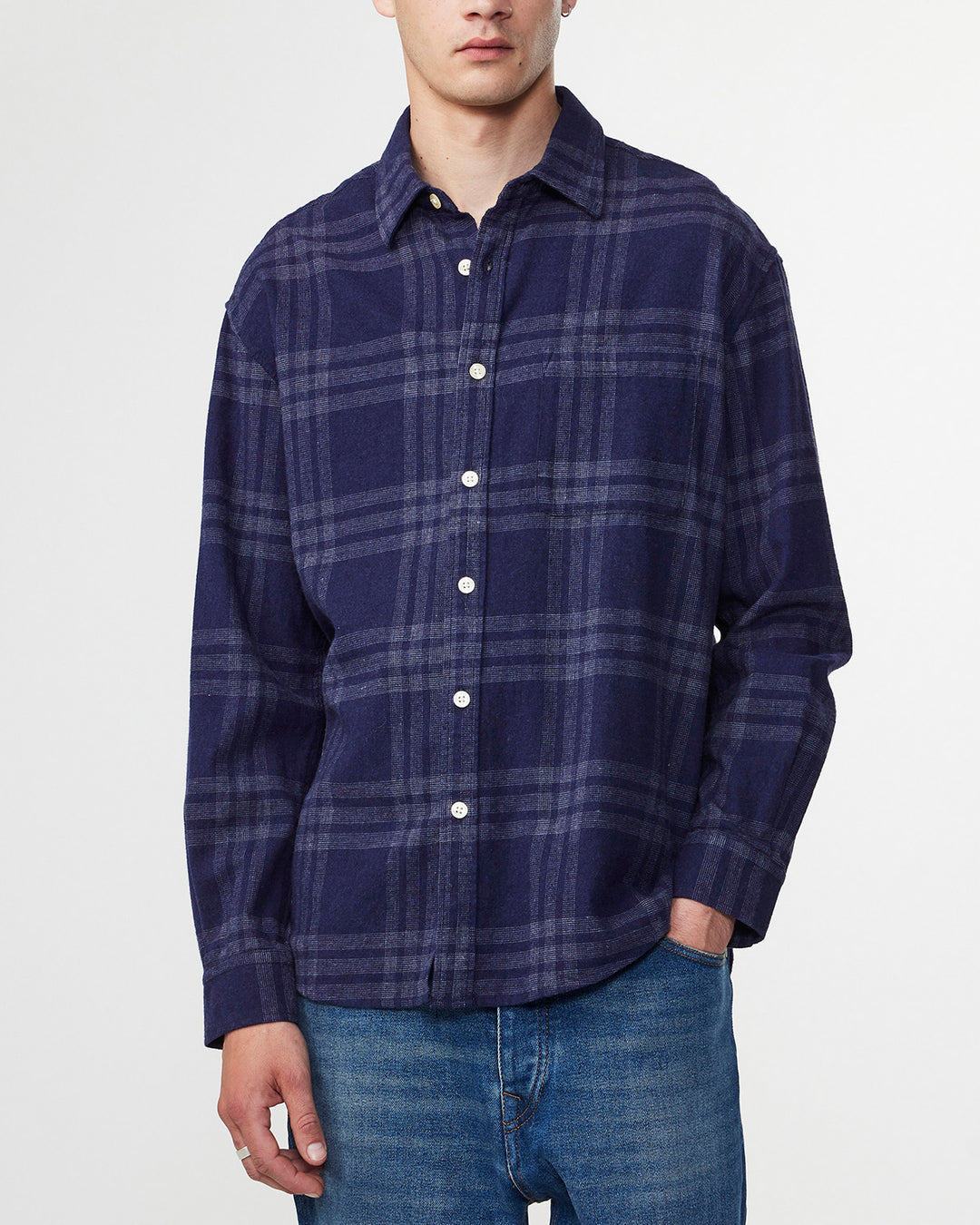 NN07 - Deon 5465 Cotton Flannel Shirt in Navy Check | Buster McGee