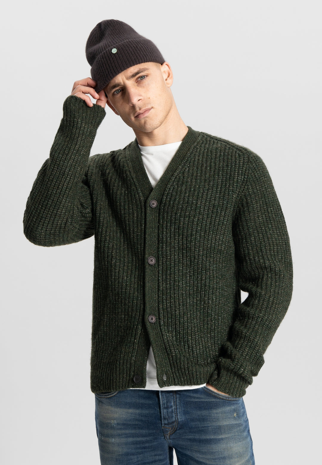 DSTREZZED - Relaxed Cardigan in Dark Army | Buster McGee