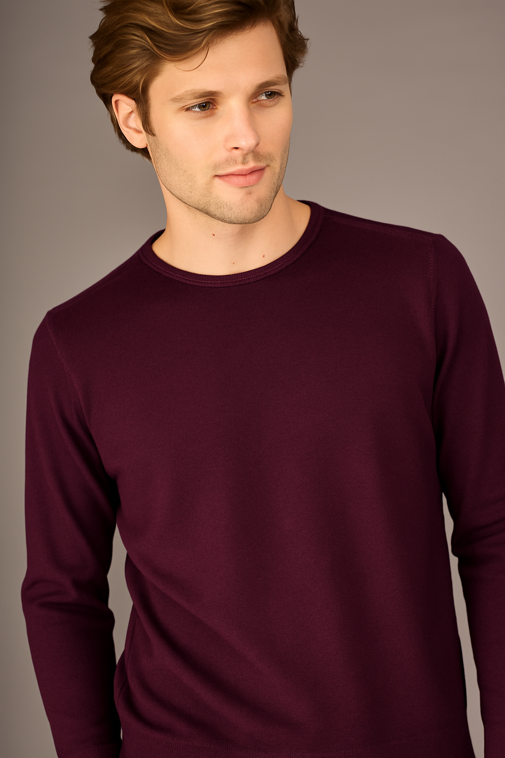 Crossley EMIT Crewneck Sweater with Neck Detail in Plum | Buster McGee