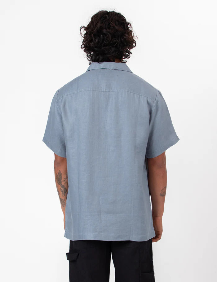 Mr Simple Cuban Linen Short Sleeve Shirt in Slate Blue | Buster McGee