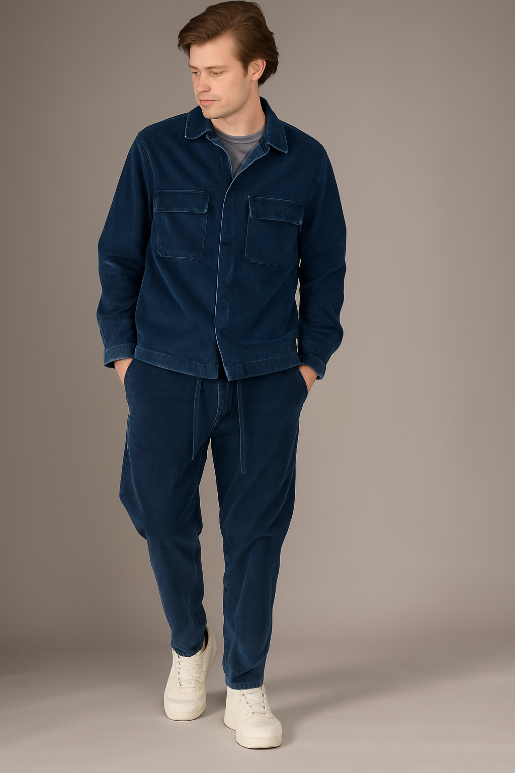 Crossley FOLSEN Overshirt with Pockets in Dark Blue Stone Wash