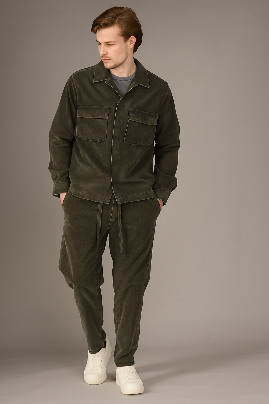 Crossley FOLSEN Overshirt with Pockets in Raisin Stone Wash