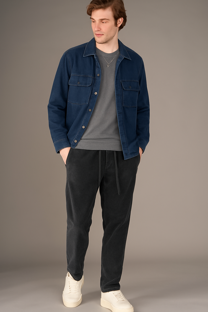 Crossley FOLSEN Overshirt with Pockets in Dark Blue Stone Wash