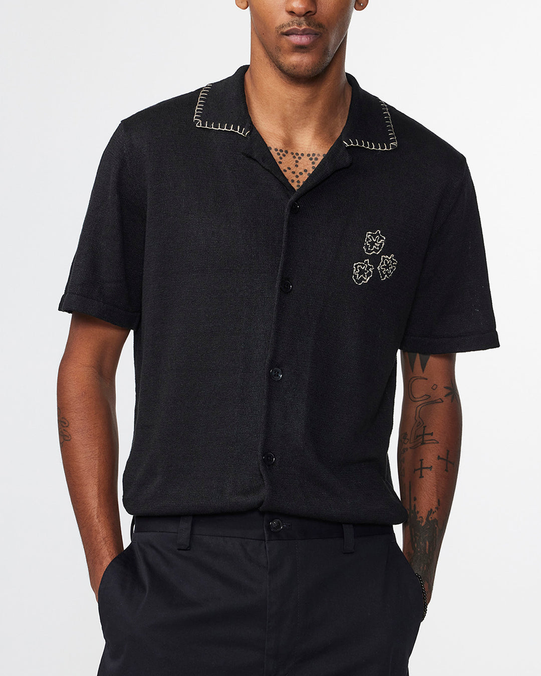 NN07 Henry SS 6565 Bowling Shirt in Black | Buster McGee