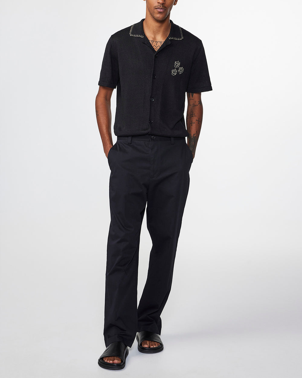 NN07 Henry SS 6565 Bowling Shirt in Black | Buster McGee