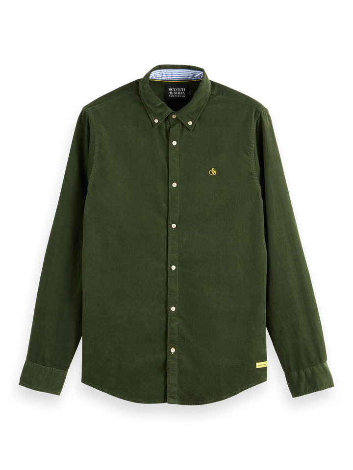 Fine Corduroy Slim Fit Shirt in Field Green | Buster McGee