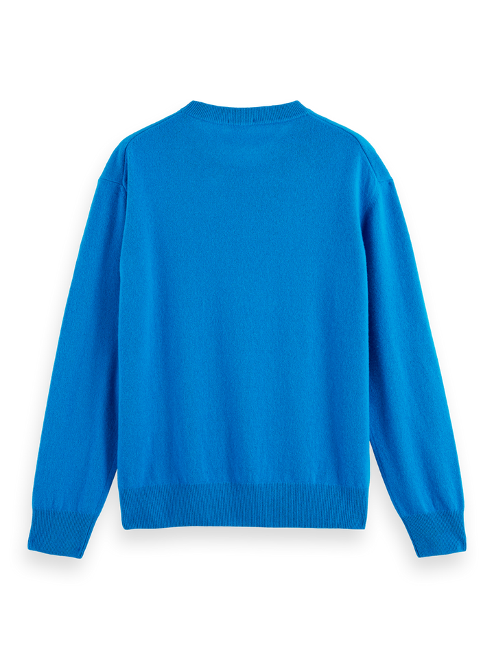 Wool and Cashmere Blend Crewneck Sweater in Iris Blue | Buster McGee
