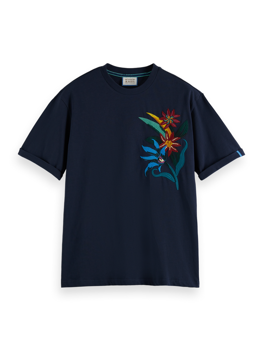Organic Cotton Floral Embroidered Tee in Night | Buster McGee 