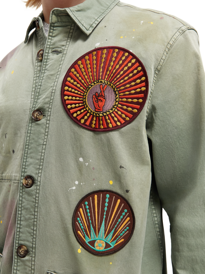 Worker Jacket with Special Wash and Badges in Army | Buster McGee